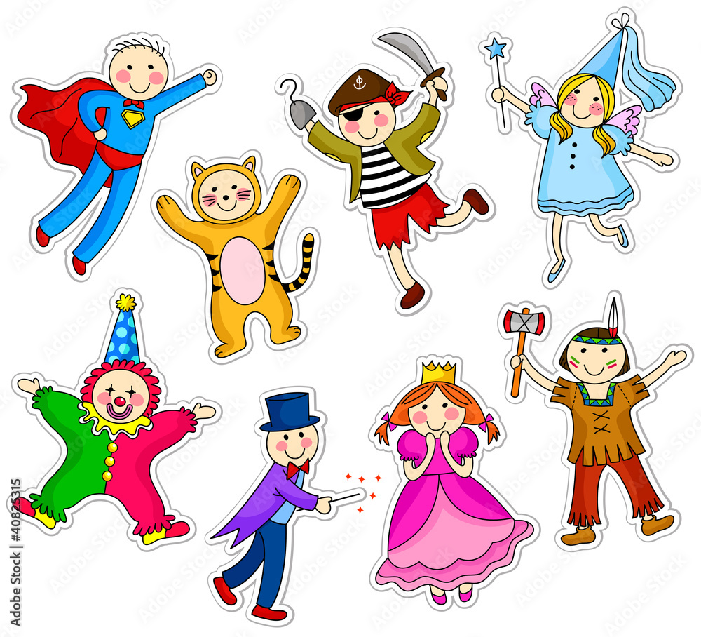 Plakat dzieci z różnymi kostiumami