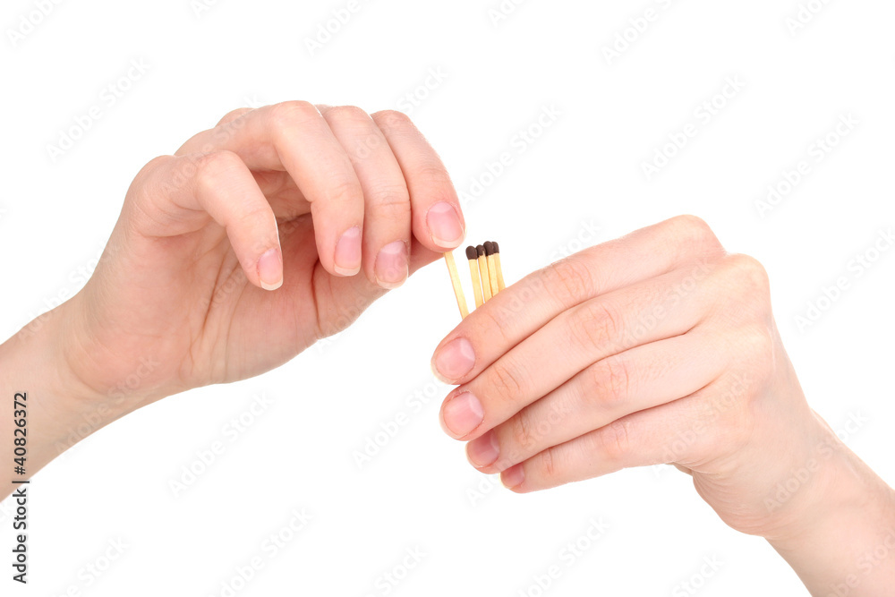 Hand throwing match isolated on white Hand throwing match isolated on white