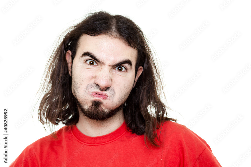 Man Blowing His Cheeks Isolated on White Man Blowing His Cheeks Isolated on White