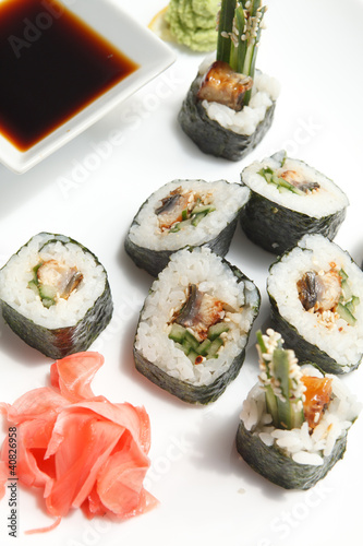 sushi with soy sauce