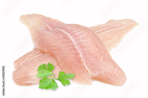 Cuadro en lienzo Fillet of Fish Pangasius. Isolated on white background.