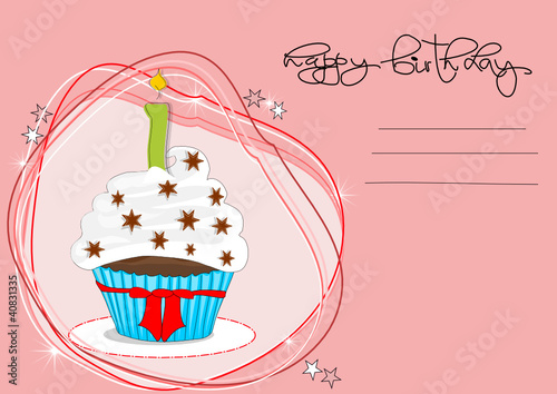 Geburtstagskarte mit Muffin, Cupcakes  und Kerze