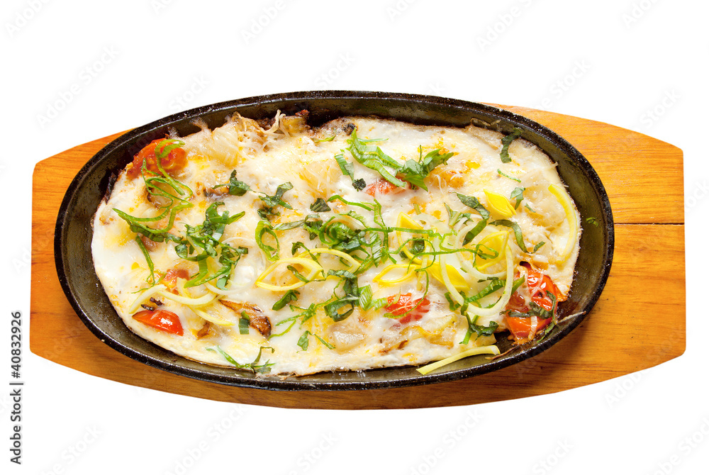 Fried eggs with vegetables and spring onions Fried eggs with vegetables and spring onions