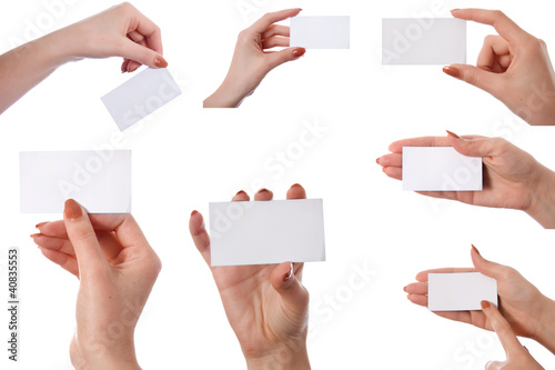 Set of hand holding an empty business card