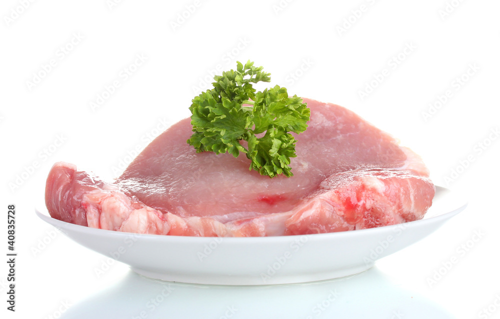 sliced raw pork steak isolated on white sliced raw pork steak isolated on white