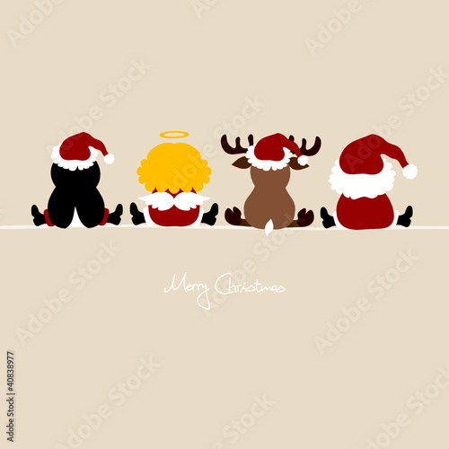 Santa, Angel, Reindeer & Penguin Beige