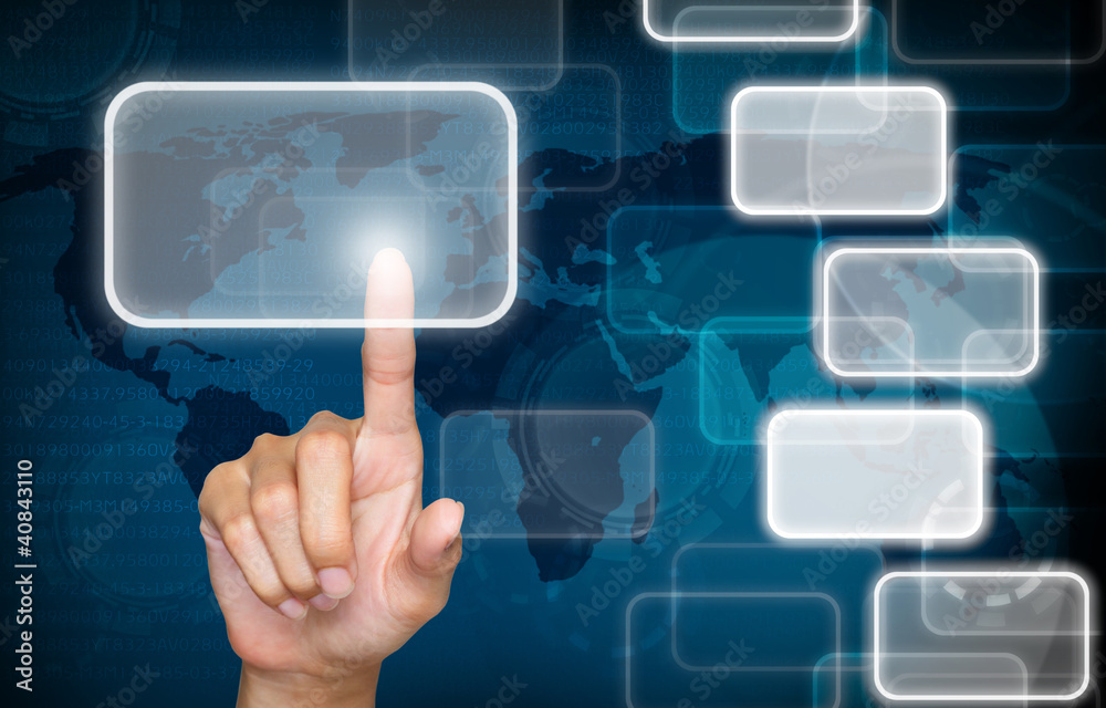 hand touch icon on blue social network background. hand touch icon on blue social network background.