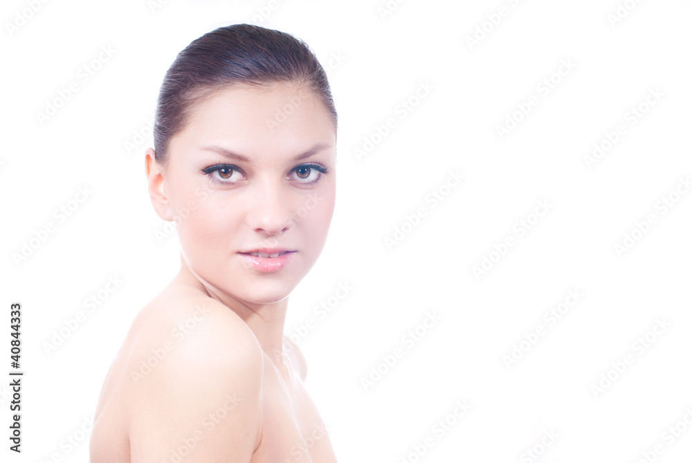 beauty portrait of pretty woman showing her naked shoulder beauty portrait of pretty woman showing her naked shoulder