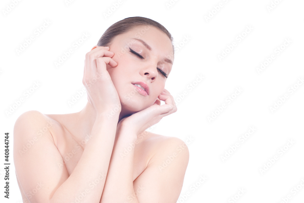 portrait of beautiful woman cheerful enjoying clean skin portrait of beautiful woman cheerful enjoying clean skin