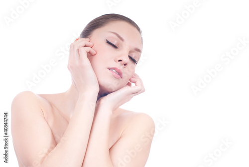portrait of beautiful woman cheerful enjoying clean skin