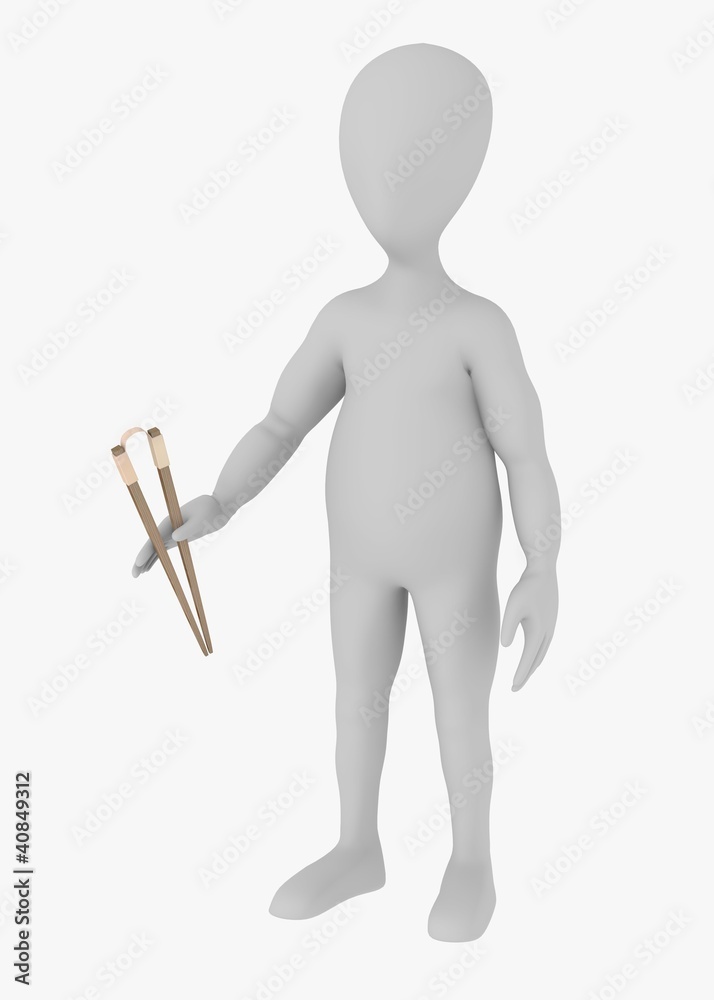 3d render of cartoon character with chopsticks 3d render of cartoon character with chopsticks