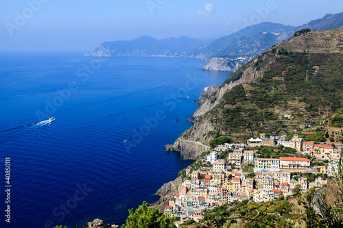 Beautiful View on Village of Riomaggiore and Cinque Terre, Italy