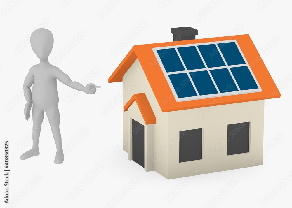 3d render of cartoon character with solar house 3d render of cartoon character with solar house