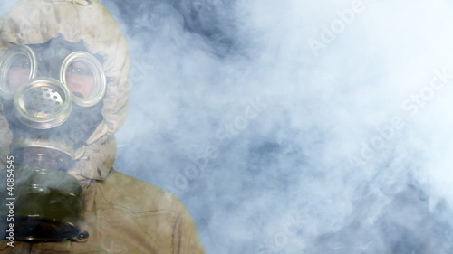 Woman in gas mask
