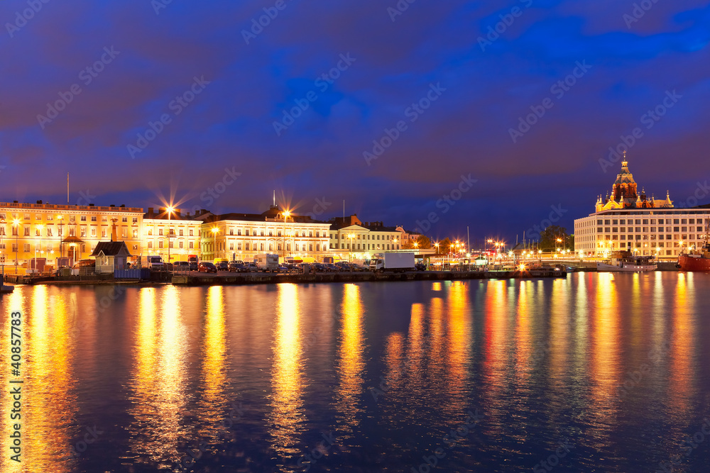 Night panorama of Helsinki, Finland