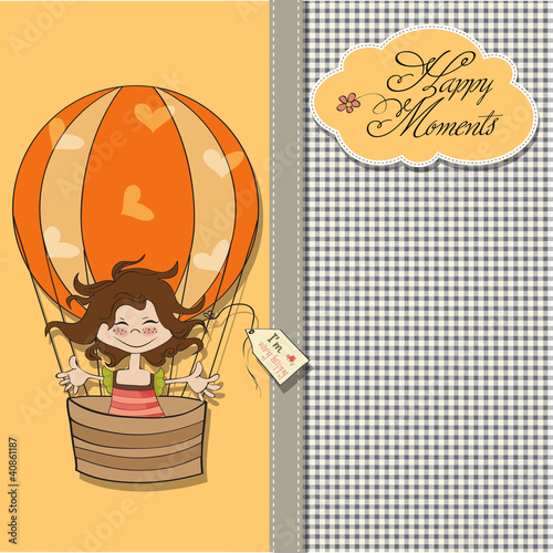 happy girl flying with a balloon flying