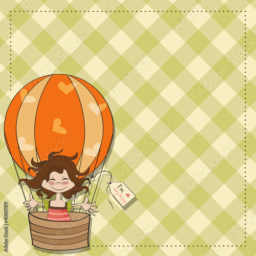 happy girl flying with a balloon flying