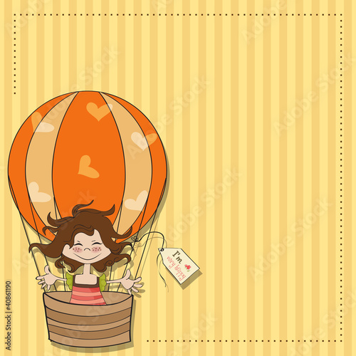 happy girl flying with a balloon flying