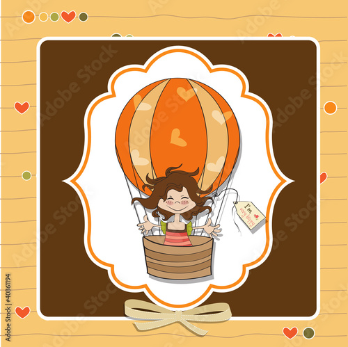 happy girl flying with a balloon flying