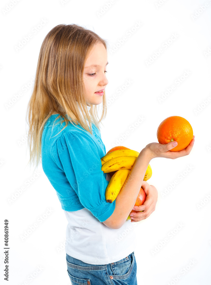 cute little girl with fruits cute little girl with fruits