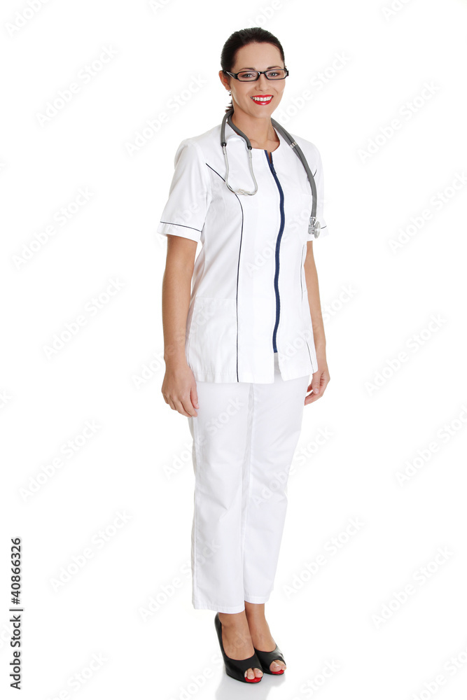 Young medical doctor woman , isolated on white background Young medical doctor woman , isolated on white background