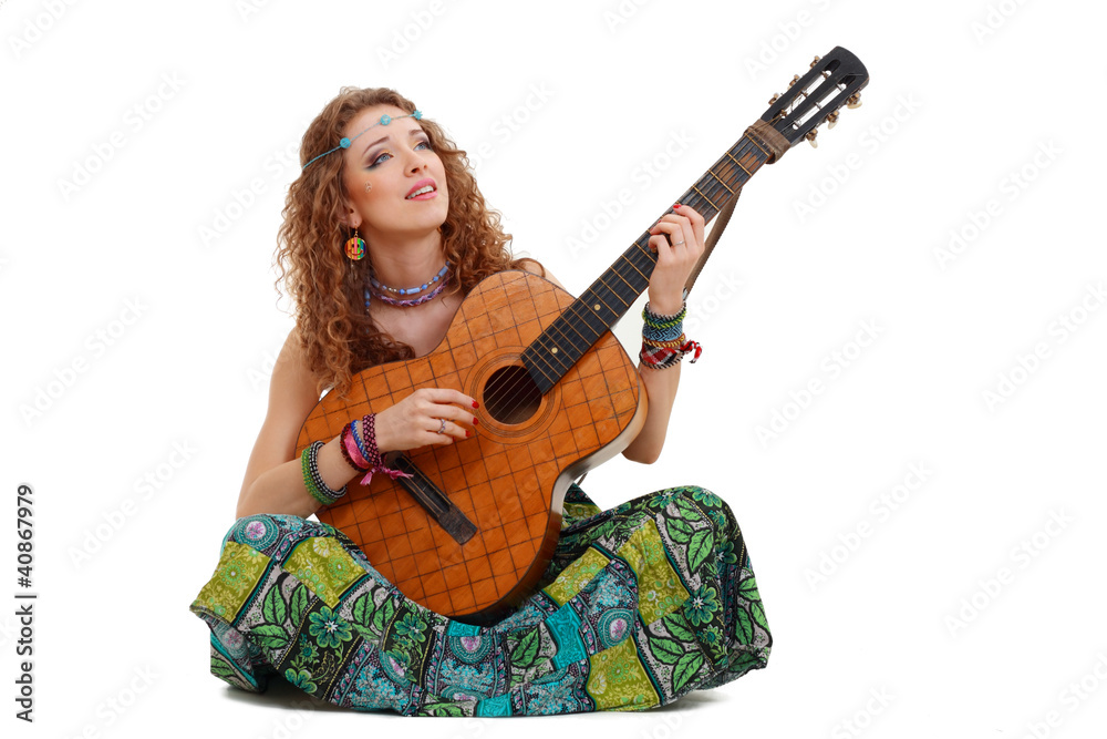 Fototapeta premium Beautiful Girl playing guitar