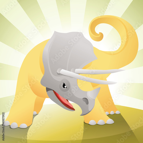 Angry triceratops ready to defend or fight