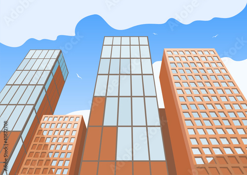 High skyscrapers on a background of the blue sky