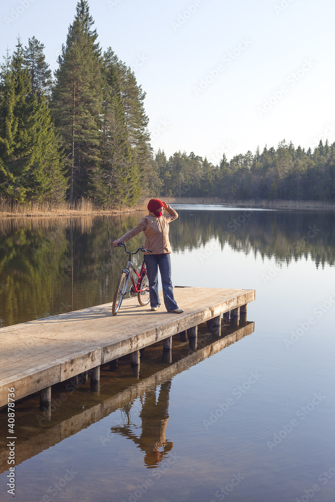 Woman at lake.