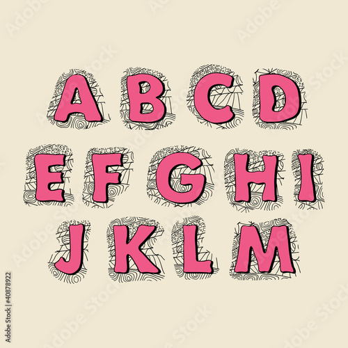 Cute hand drawn font. Vector letters set A-M
