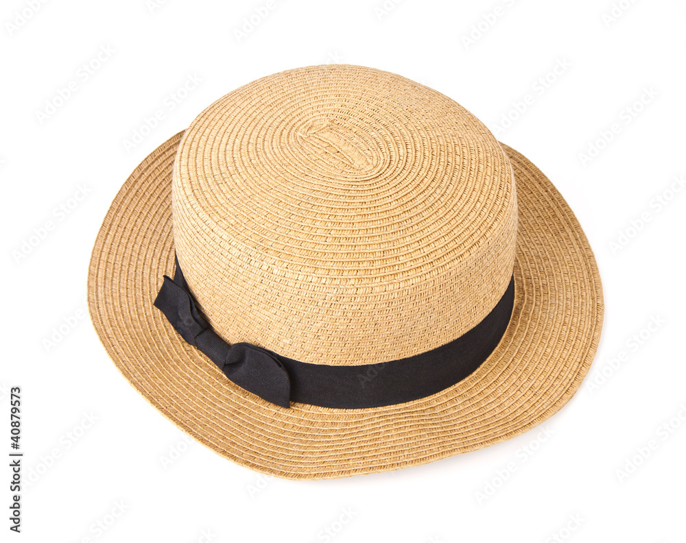 Straw hat withe black ribbon isolated Straw hat withe black ribbon isolated