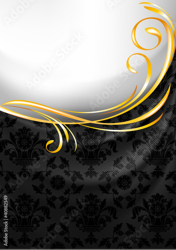 Black fabric curtain, gold vignette