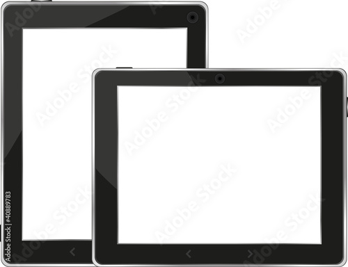 Black tablet pc set on white background