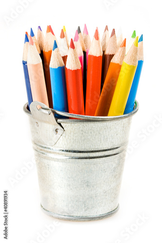 Silver pot of crayons