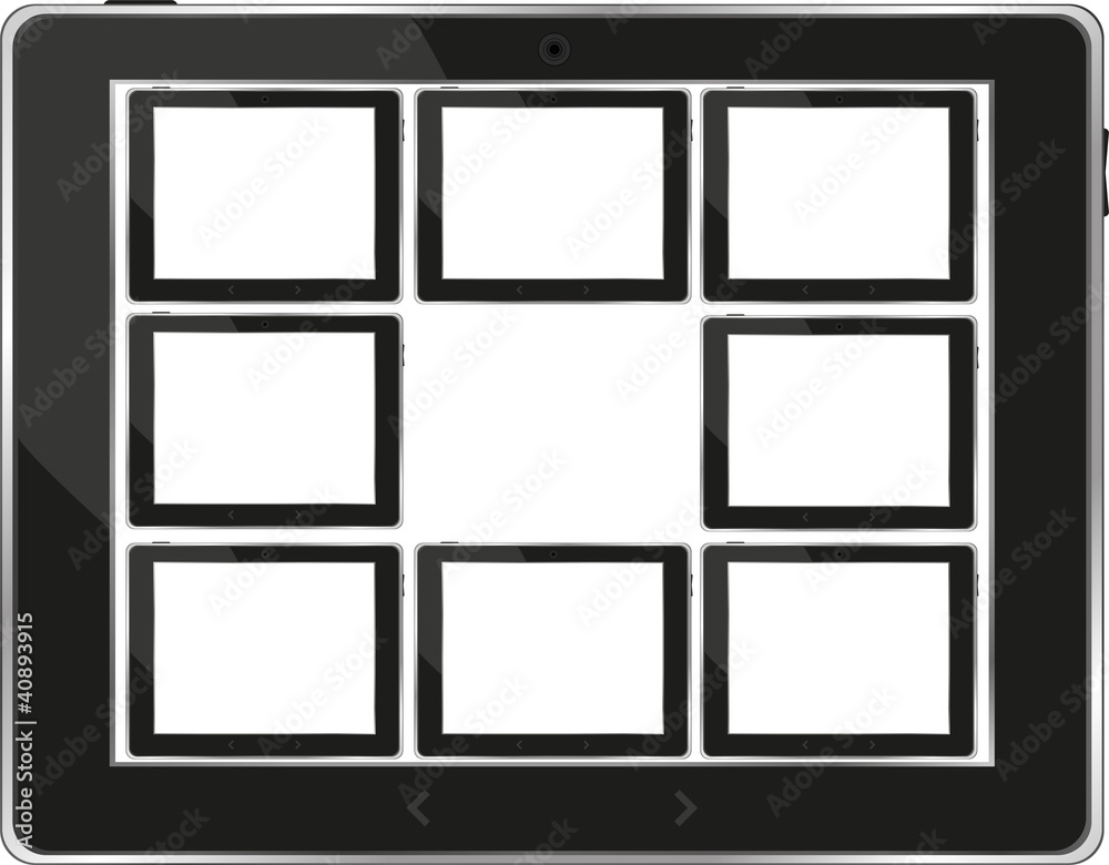 Black vector tablet pc set with white screen Black vector tablet pc set with white screen