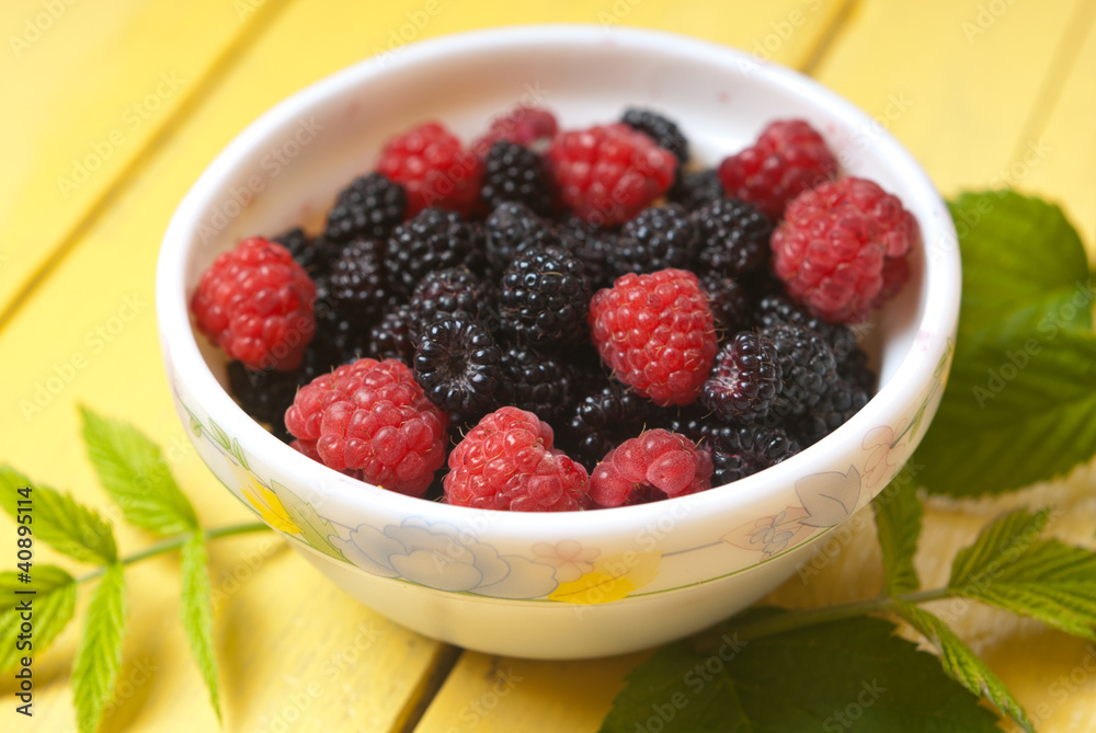 Bowl of raspberry and blackberry