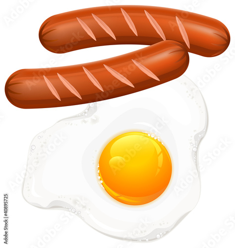 Fried eggs and sausage on white