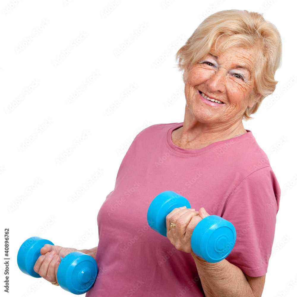 Portrait of senior woman with weights. Portrait of senior woman with weights.