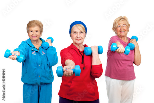 Three senior women doing workout.