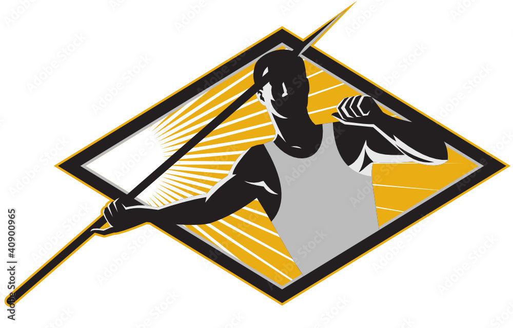 Track and Field Athlete Javelin Throw Retro Stock Vector | Adobe Stock