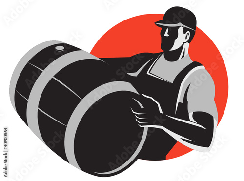 Man Carrying Wine Barrel Cask Keg Retro