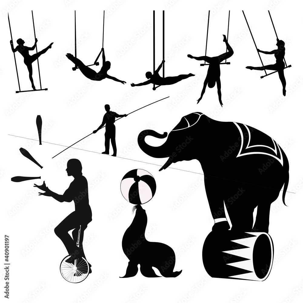 Naklejka premium Vector illustration.Circus silhouettes