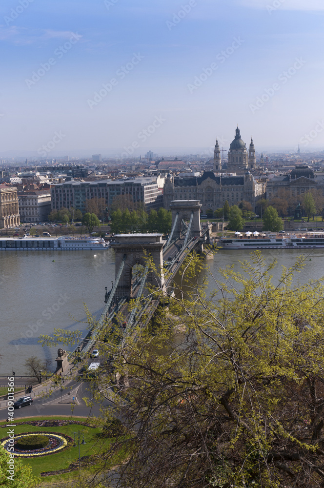 Naklejka premium View of Chain Bridge from Castle in Budapest Hungary