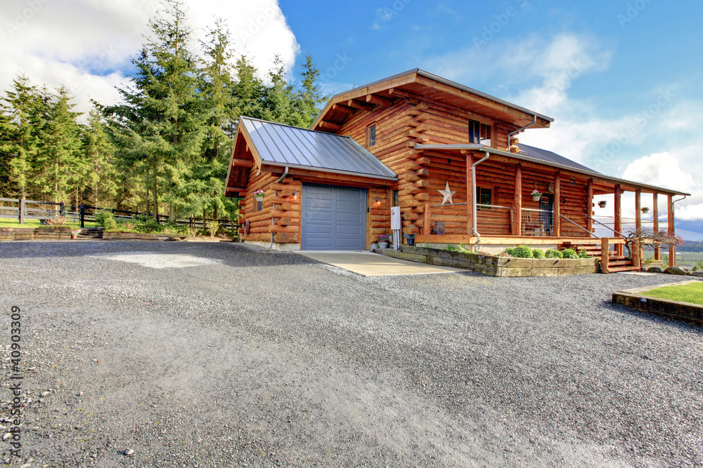 Large classic American log cabin home.