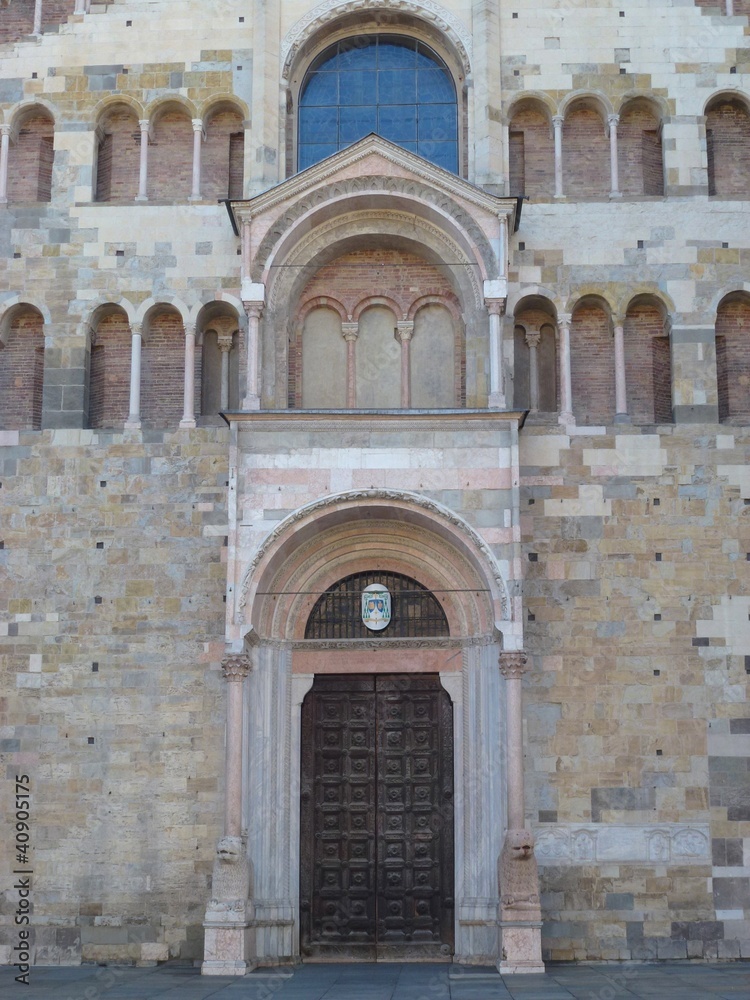 The entrance of the cathedral of Parma in Italy