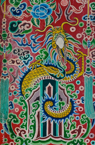Colorful Chinese dragon on temple door