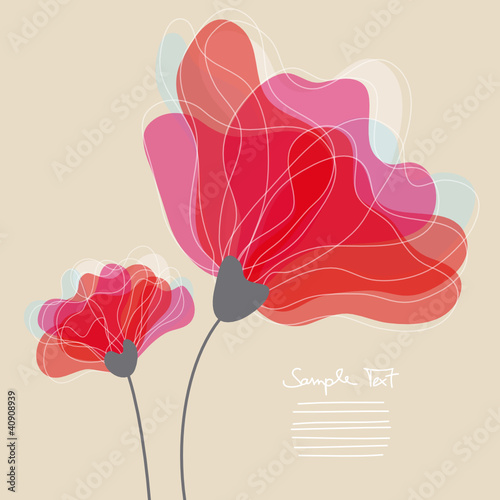 Greeting Card Red Flowers Lines