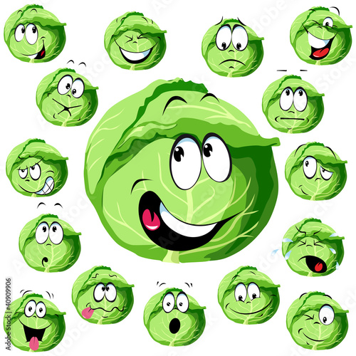 cabbage cartoon with many expressions