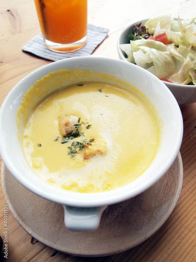 pumpkin Soup with healthy salad. pumpkin Soup with healthy salad.