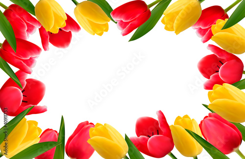 Fototapeta Naklejka Na Ścianę i Meble -  Color spring flower frame. Vector illustration.